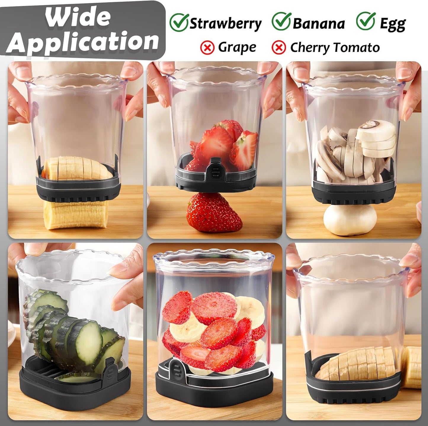 Creative Strawberry & Fruit Slicer - Detachable Cutter with Push Plate (Black)