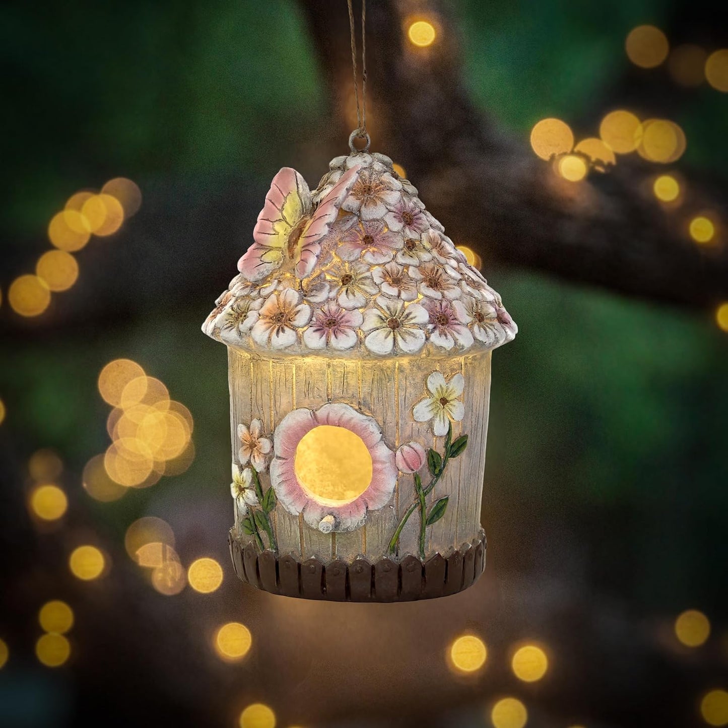 Hanging Bird House for Outdoor with Solar Light, Nesting Box Garden Re