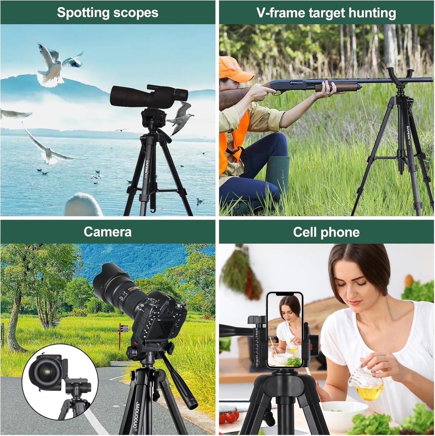 DAPENG Spotting Scope Tripod,Shooting Hunting Rest V Yoke Stand with Travel Bag and Phone Holder,Compatible with Monocular/Astronomical Telescope/DSLR Camera/Cell Phone/Projector (74 inch)