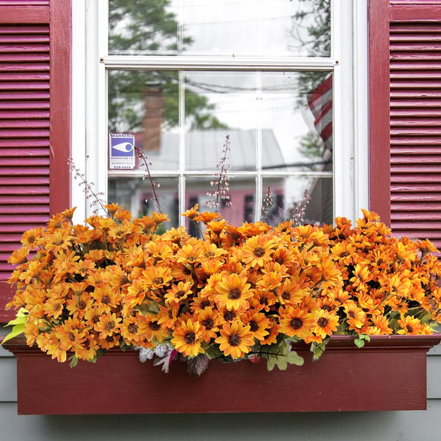 7 Bundles Fake Mums Artificial Fall Flowers for Outdoors Silk Daisy Floral Faux Mum Plants for Home Decor Indoor Outside Porch Pots Planters Potted Decorations (Orange)