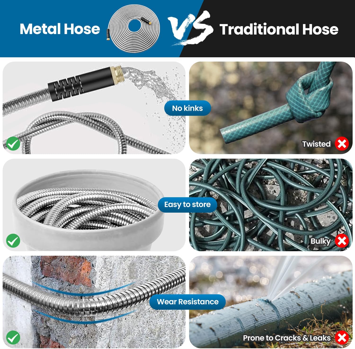 Garden Hose 100FT, Water Hose with 10 Function Nozzle, Garden Hose Met