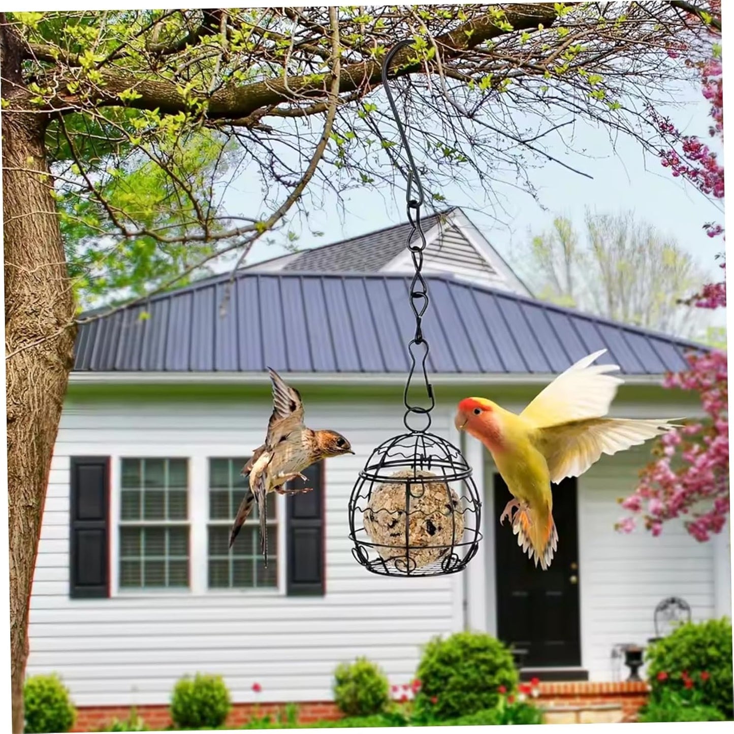 4Pcs Fat Ball Feeder, Metal Bird Feeders Hanging with S-Shaped Hooks f