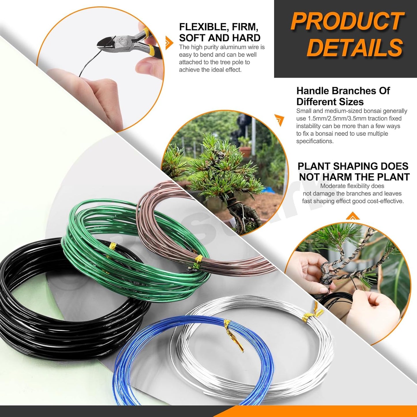6Pcs 5 Colors Bonsai Training Wire with Wire Cutter Kit, Anodized Aluminum Bonsai Wire Tools for Holding Bonsai Plant Branches Small Trunks - 82 Feet 0.8MM 1.0MM 1.5MM 2.0MM 3.0MM