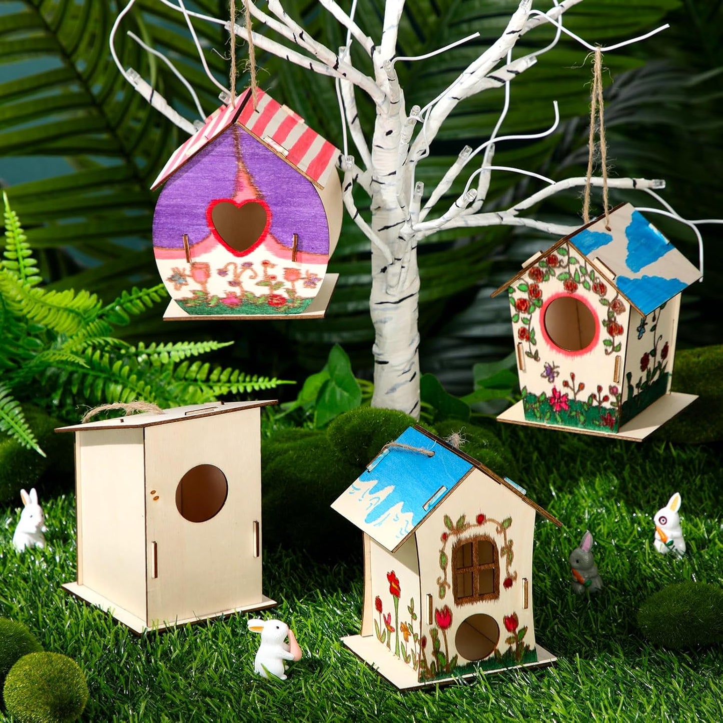 DoubleFill 12 Pcs Bulk Wooden Bird Houses Kits for Kids DIY Crafts and