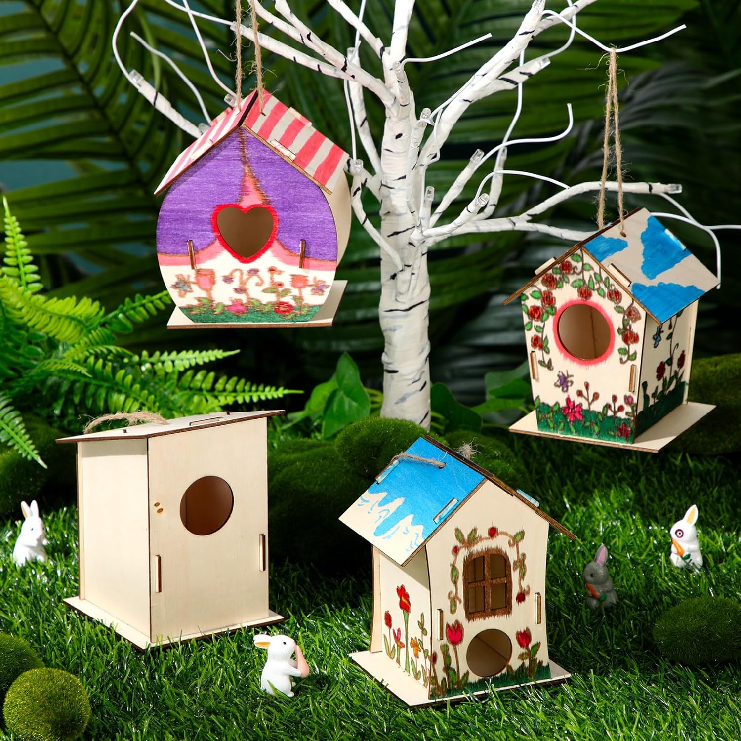 DoubleFill 12 Pcs Bulk Wooden Bird Houses Kits for Kids DIY Crafts and