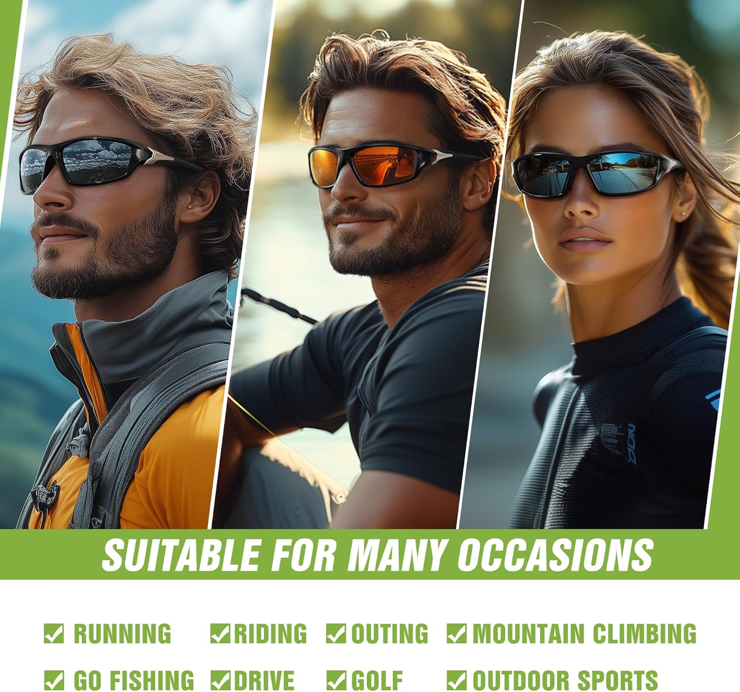 3 Pack Polarized Sports Sunglasses for Men, Mens Sunglasses Wrap Aroun