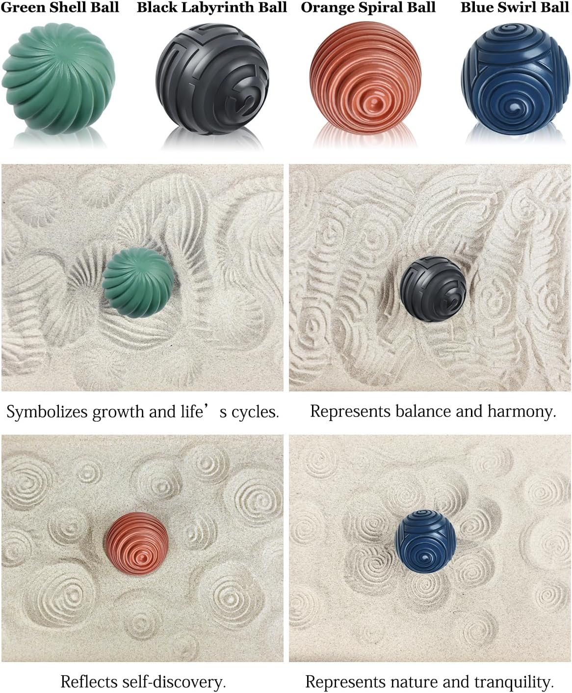 Artcome Jpanese Mini Zen Garden Kit for Desk - Bamboo Sand Tray with 4 Unique Zen Balls & Rake Tools - Relaxation and Meditation Sand Garden for Office, Home & Mindfulness Therapy - Ideal for Gift