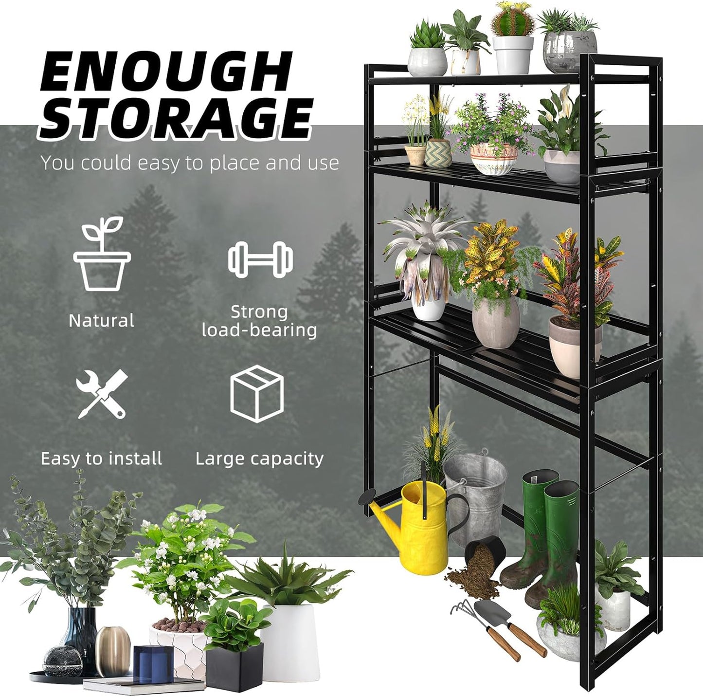 3-Tier Metal Plant Stand, Heavy Duty Waterproof Indoor Outdoor Stackab
