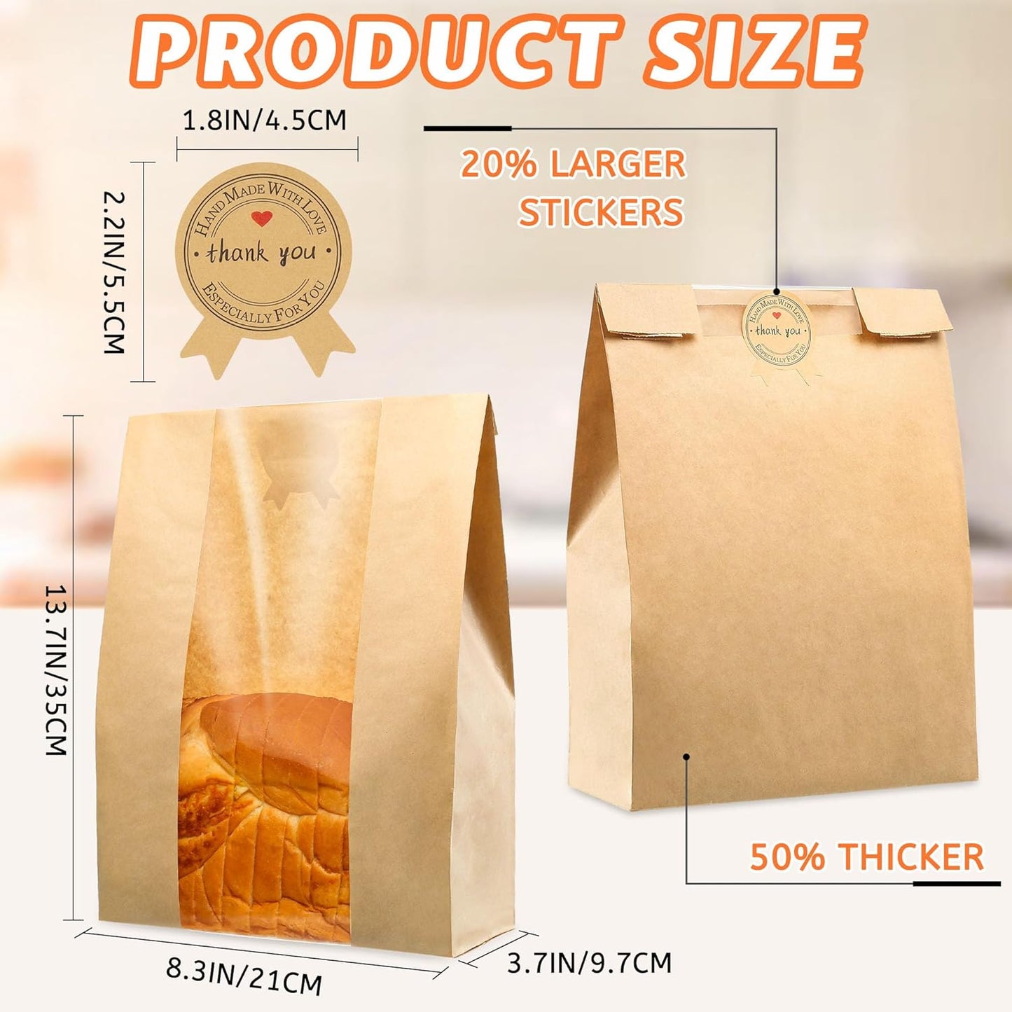 50 Pcs Bread Bags for Homemade Bread, Sourdough Paper With Window, 50% Thicker 13.7x8.2x3.7in A Large Bakery Bags Used for Storage Cookies & Snacks, 60 Cute Sealing Stickers With Ties | New2026, New2026, New2026, New2026, New2026, New2026