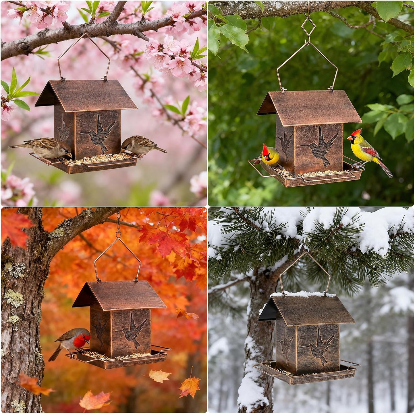 Vintage Metal Bird Feeders, Unique Design Bird Feeder for Outside Squirrel Proof, Attracting Wild Birds, Bronze
