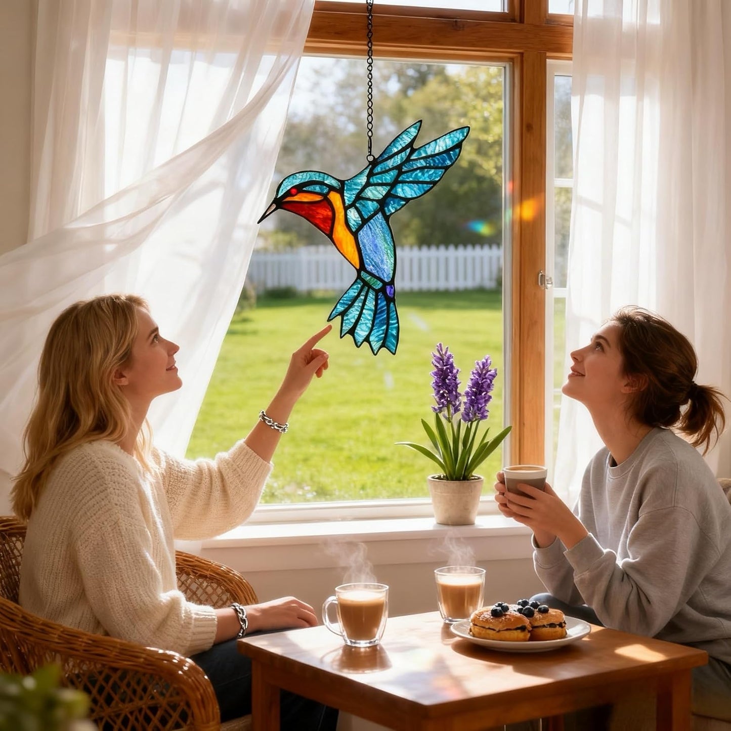 Stained Glass Bird Window Hangings SunCatcher, 9" x 7 1/2”