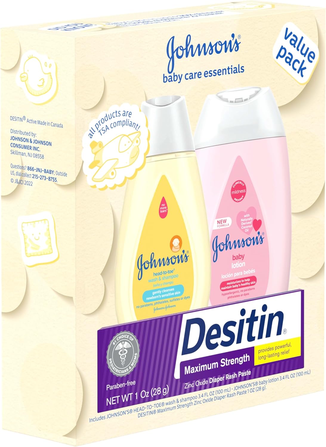 Johnson's Baby Care Essentials Gift Set, Body Lotion, & Zinc Oxide Dia
