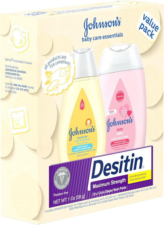 Johnson's Baby Care Essentials Gift Set, Body Lotion, & Zinc Oxide Dia