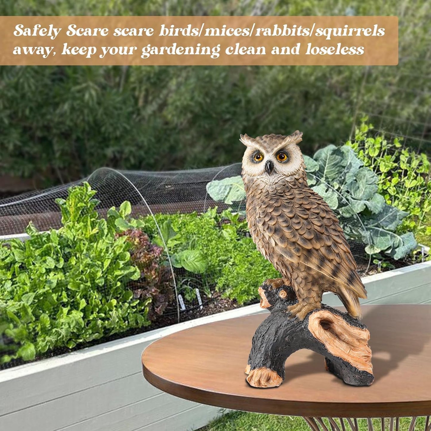 Owl Garden Statue - Perching Forest Owl on Stump Resin Figurine for Home Indoor Outdoor Garden Patio Yard Decor