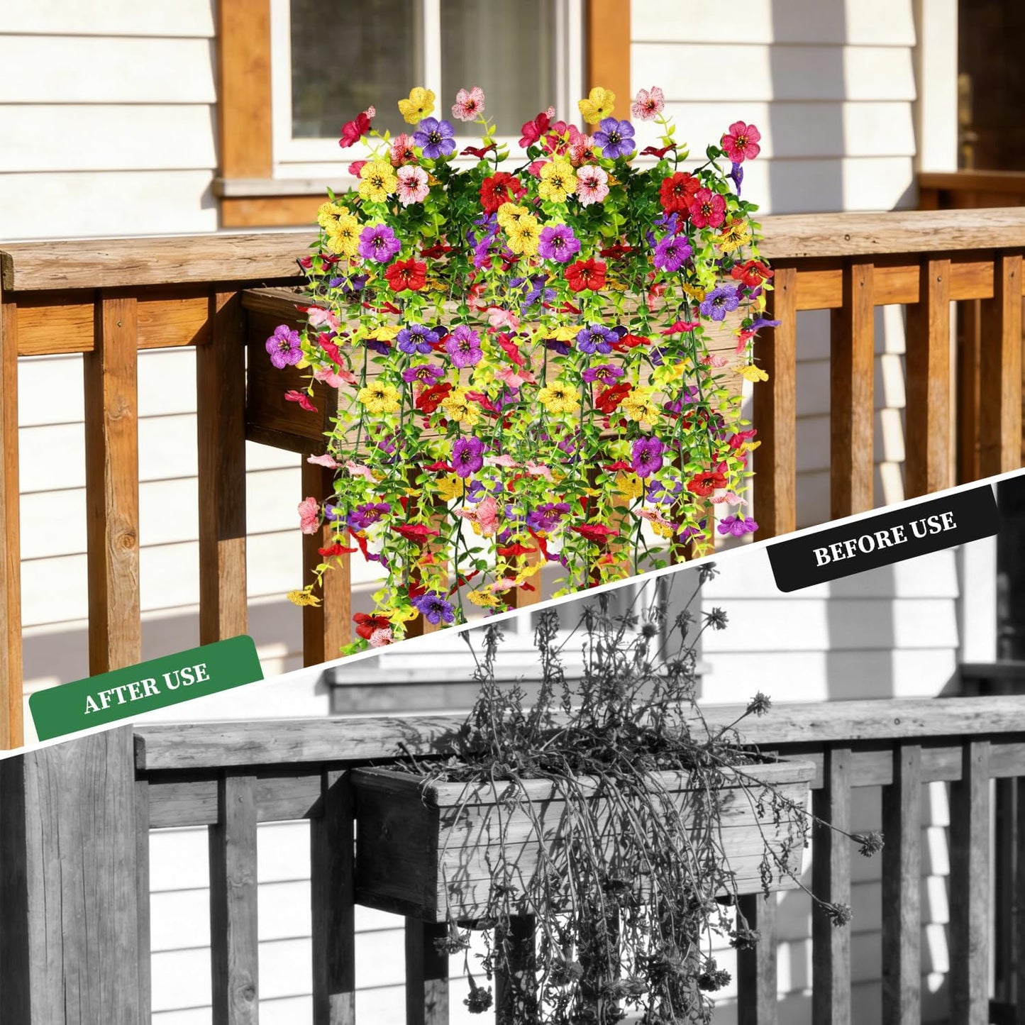 4PCS Artificial Fake Hanging Flowers for Outdoor, Realistic Faux Plants UV Resistant Spring Silk Flowers for Planter Garden Outdoor Flower Pots, Spring Summer Home Yard Decoration