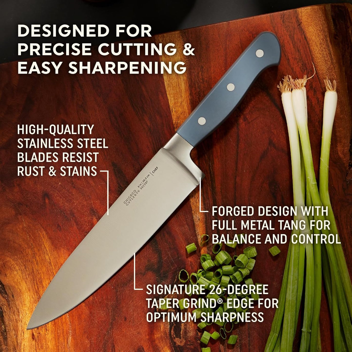 Chicago Cutlery Halsted (3-PC) Cutlery & Wooden Block Set, Ergonomic H