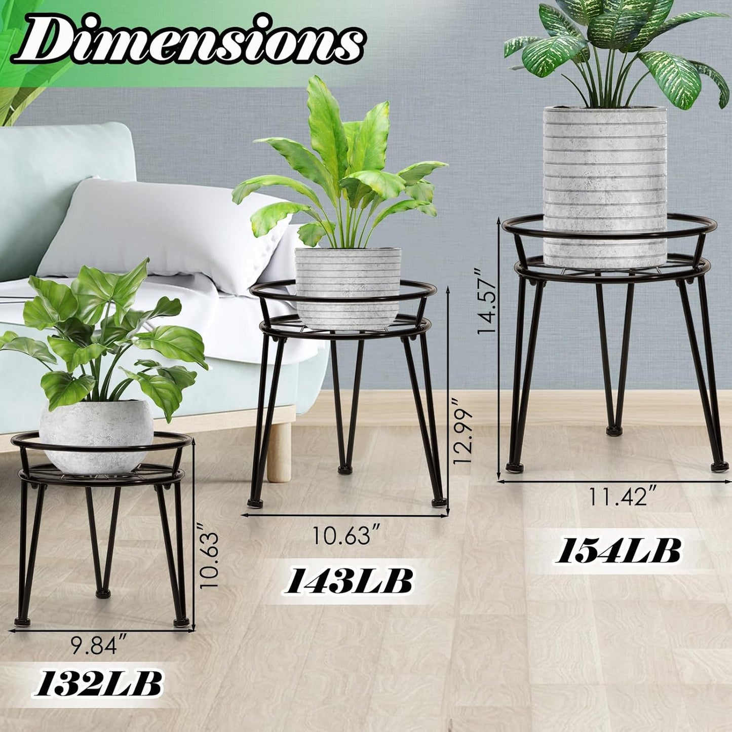 3Pack Metal Plant Stands Outdoor Indoor,Rustproof Iron Flower Pot Stan