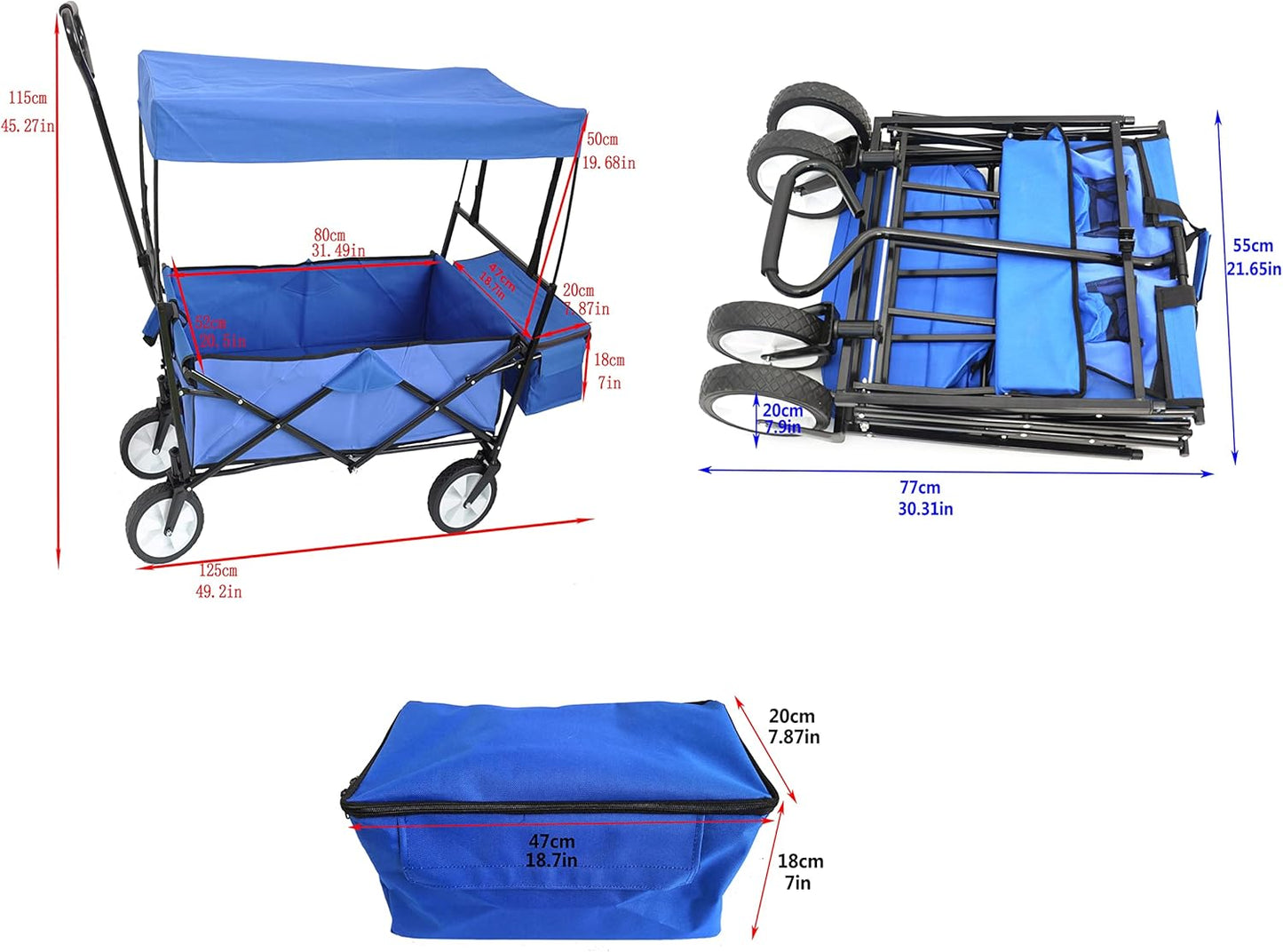 Garden Shopping Beach Cart Folding Wagon with Umbrella Accessories Pac