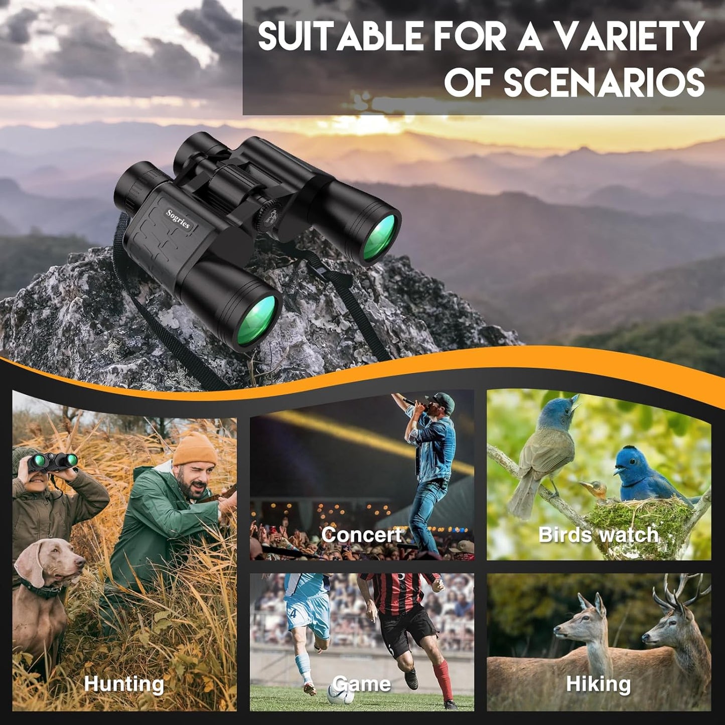 10x50 HD Binoculars for Adults High Powered, Waterproof & Compact Binoculars for Bird Watching,Travel–Low Light Vision, Non-Slip Grip, Durable Optics