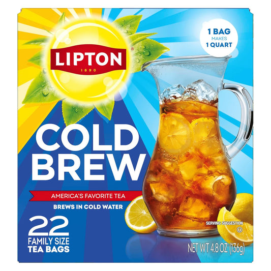 Lipton 콜드 브루 아이스 티백, 패밀리 사이즈 제로 칼로리, 끓이지 않고 쉽게 만들 수 있음, 티백 총 22개