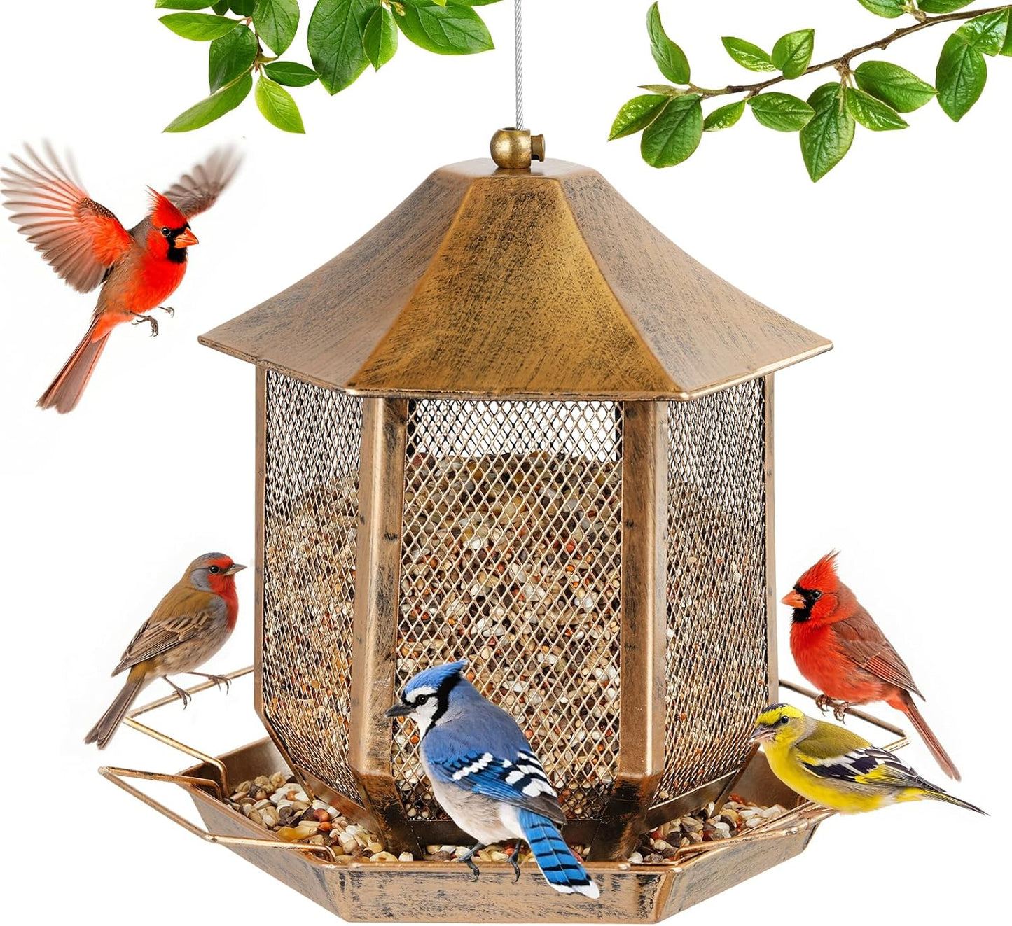 Bird Feeders for Outdoors, 3LB Capacity Metal Bird Feeder Wild Birdfeeders Outside Hanging, Vintage Bronze Rust-Resistant Birdfeeder for Garden Yard Balcony Decor, Easy Fill