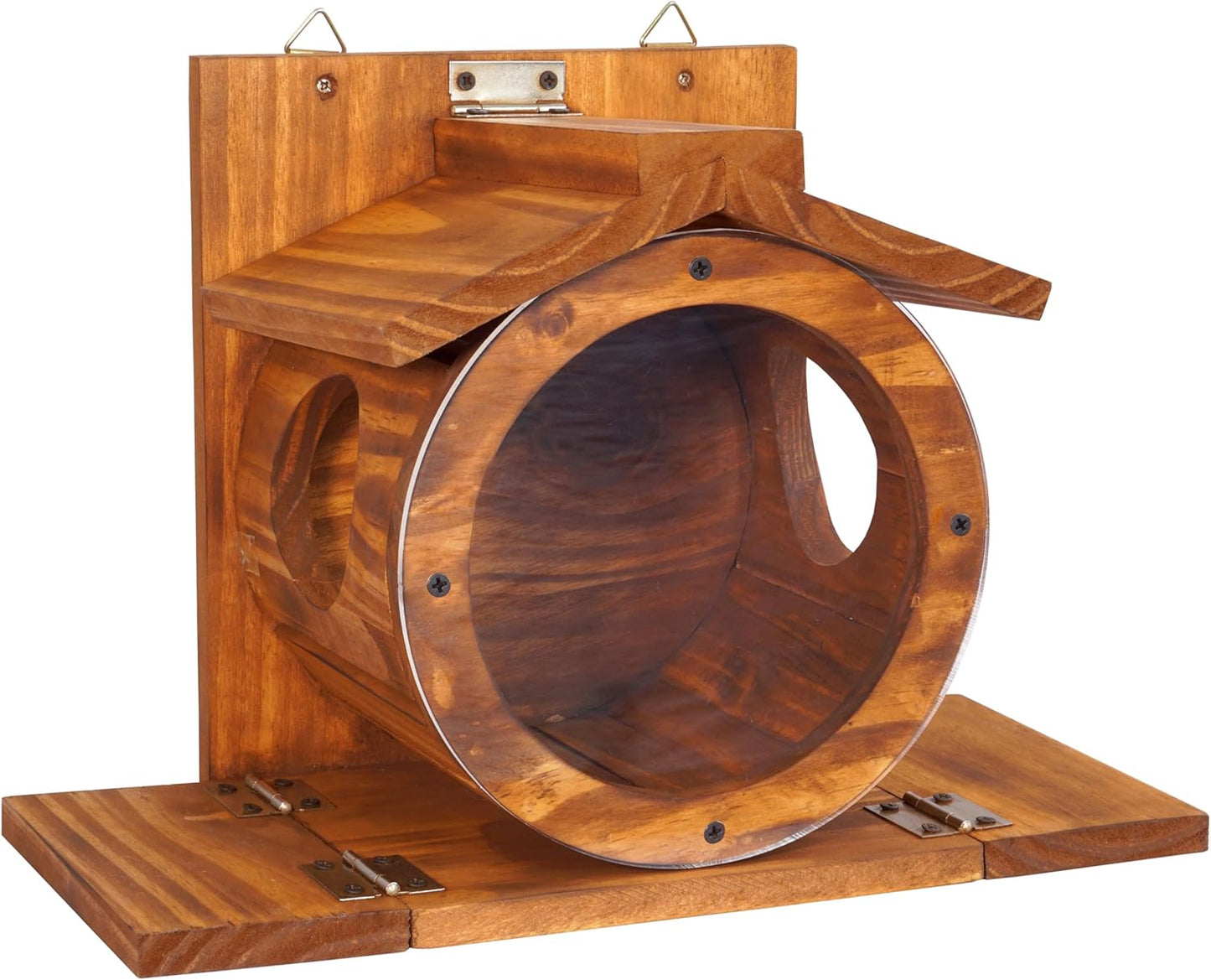 MIXUMON Wood Squirrel Feeder, Squirrel Feeders for Outside Winter, Wooden Chipmunk Feeder for Corn, Peanuts, Durable Box Easy to Fill with The Roof Can Be Opened