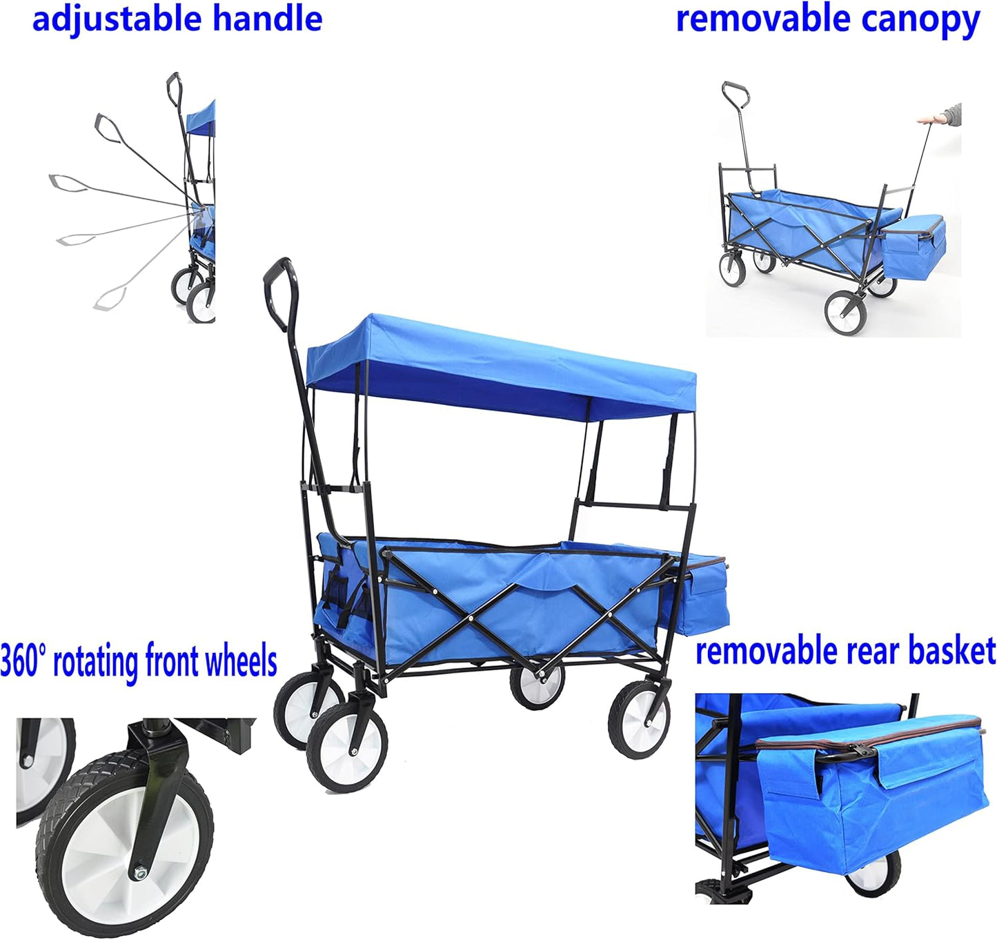 Garden Shopping Beach Cart Folding Wagon with Umbrella Accessories Pac