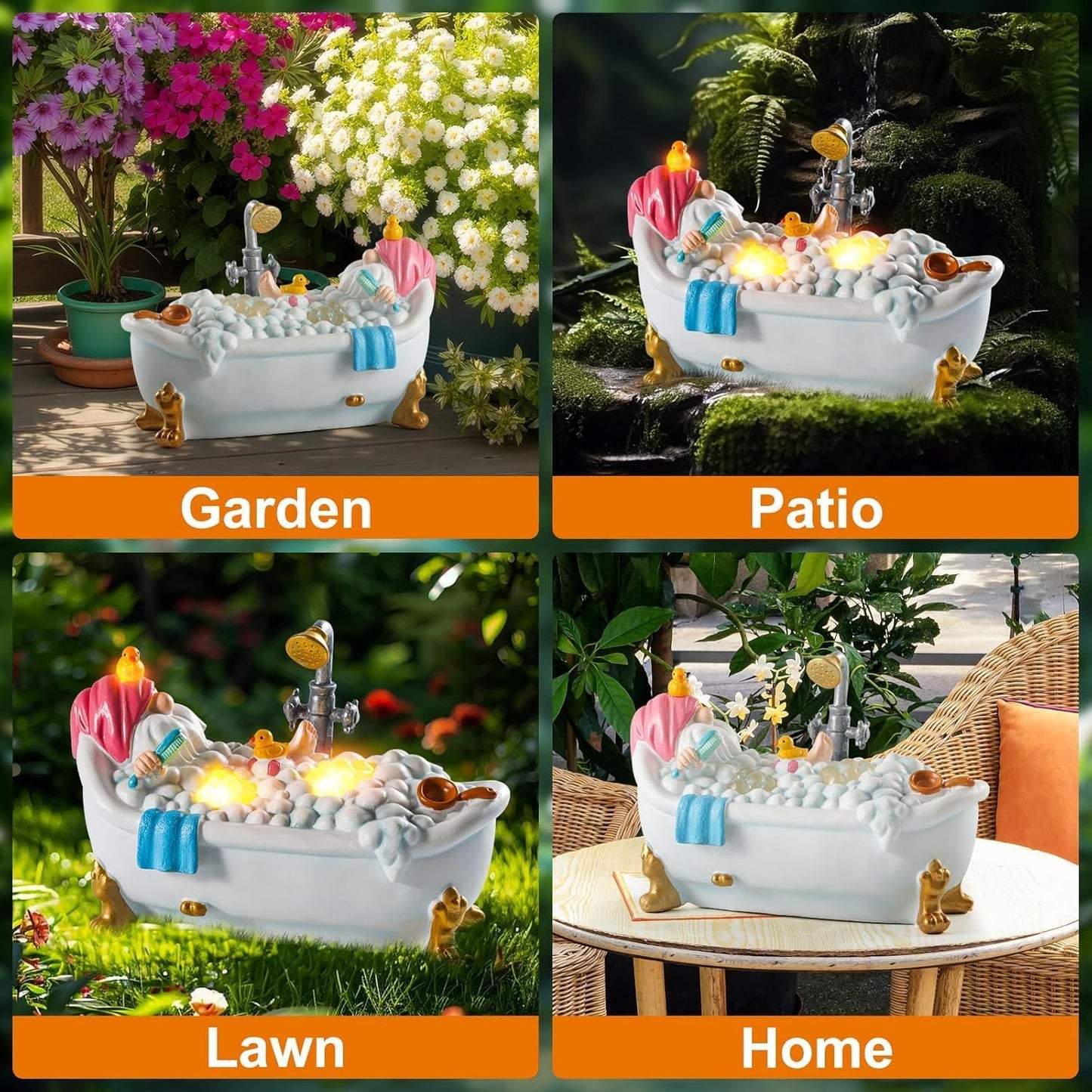 WINTS Solar Garden Gnome, Resin Bathing Figure Outdoor Decorations with Cute Solar Lights for Lawn, Yard, Garden, Funny Gnome Gifts for Women, Birthday