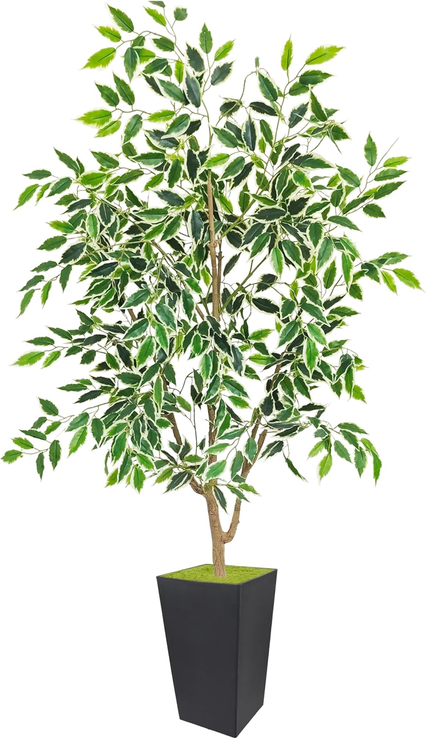 Artificial Ficus Plant 5ft, Fake Tree with Black Tall Planter, Faux Ficus Leaves Trees in Pot, Artificial Floor Plants for Home Living Room Office Bedroom Foyer Porch Decor Indoor