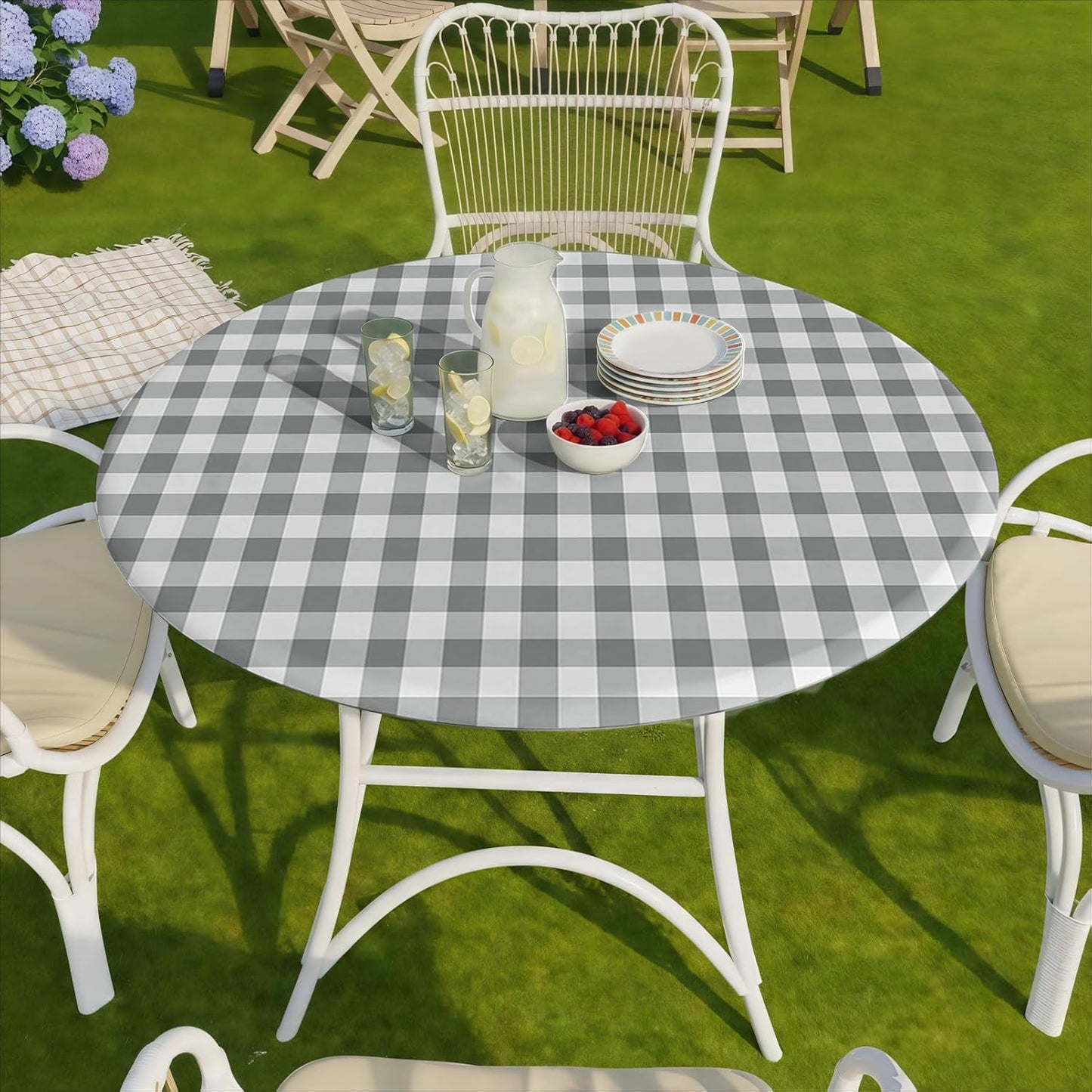 Fitted Round Tablecloth Wipe Clean Table Cloth Vinyl Inside Outside Circle Cover for 36-44" Tables Dining Kitchen Family Festival Items Gifts Summer Fall Patio Picnic Camp Garden Essential
