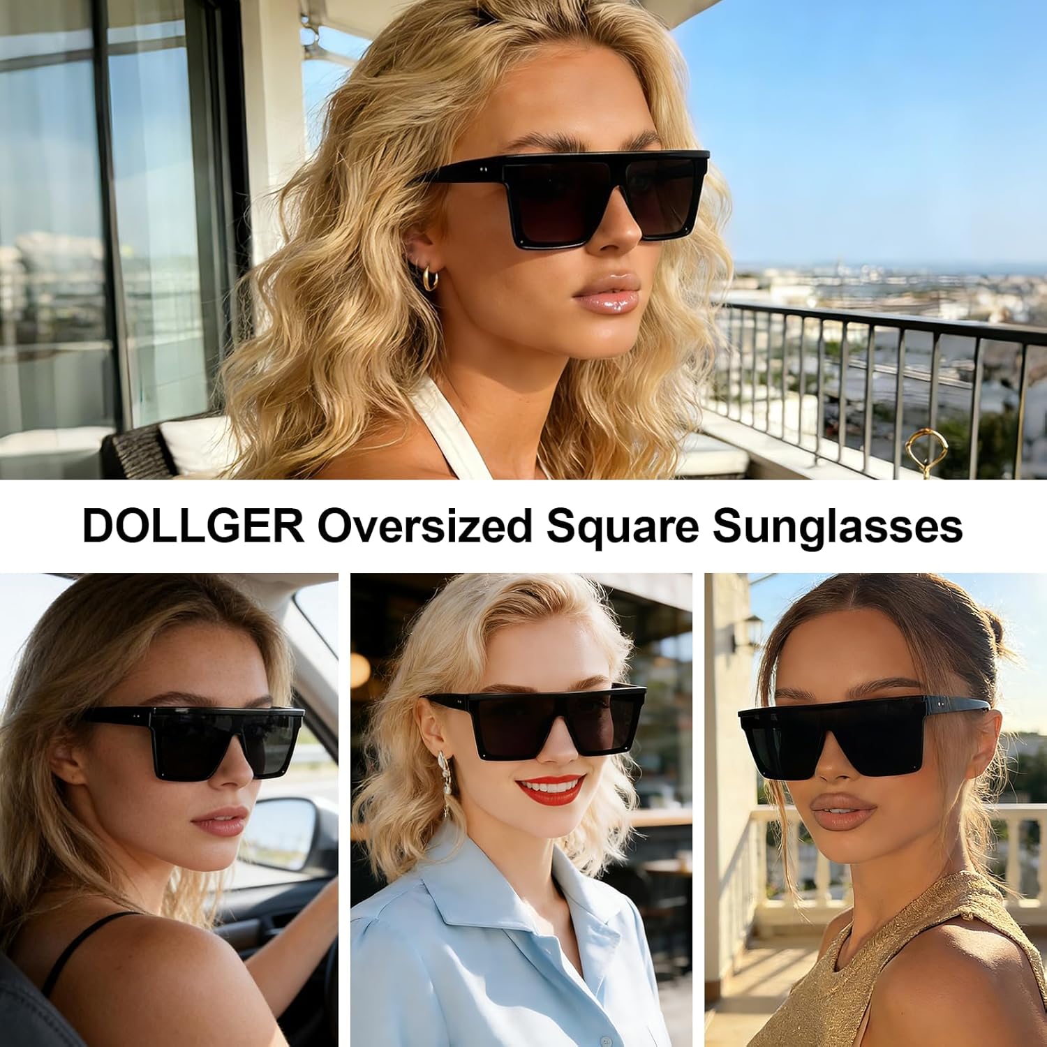 Dollger Square Oversized Sunglasses for Women Men Fashion Flat Top Big