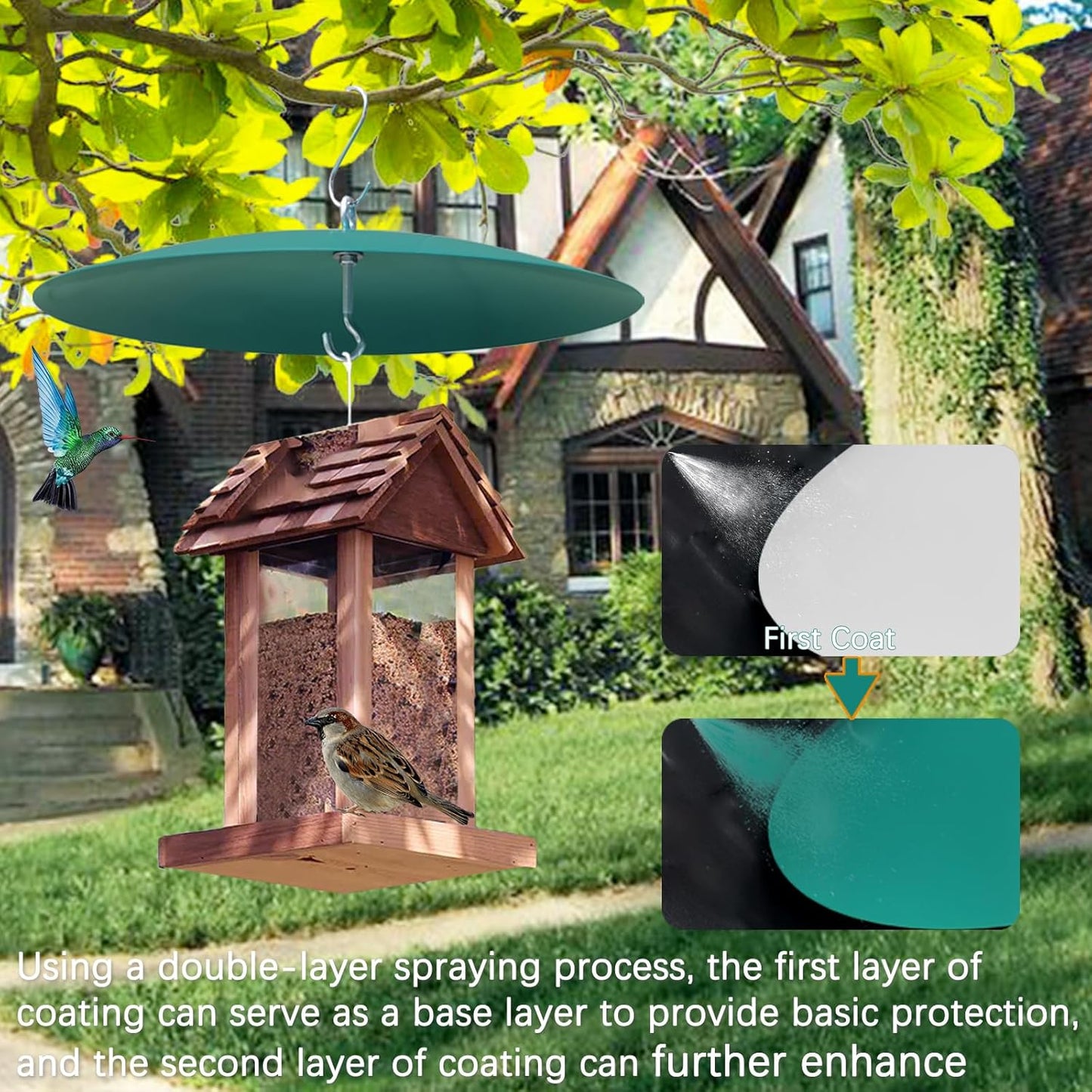 Squirrel Baffle Shield, 13 inch Metal Hummingbird Feeders Rain Guard Cover for Bird Houses 2 Pack