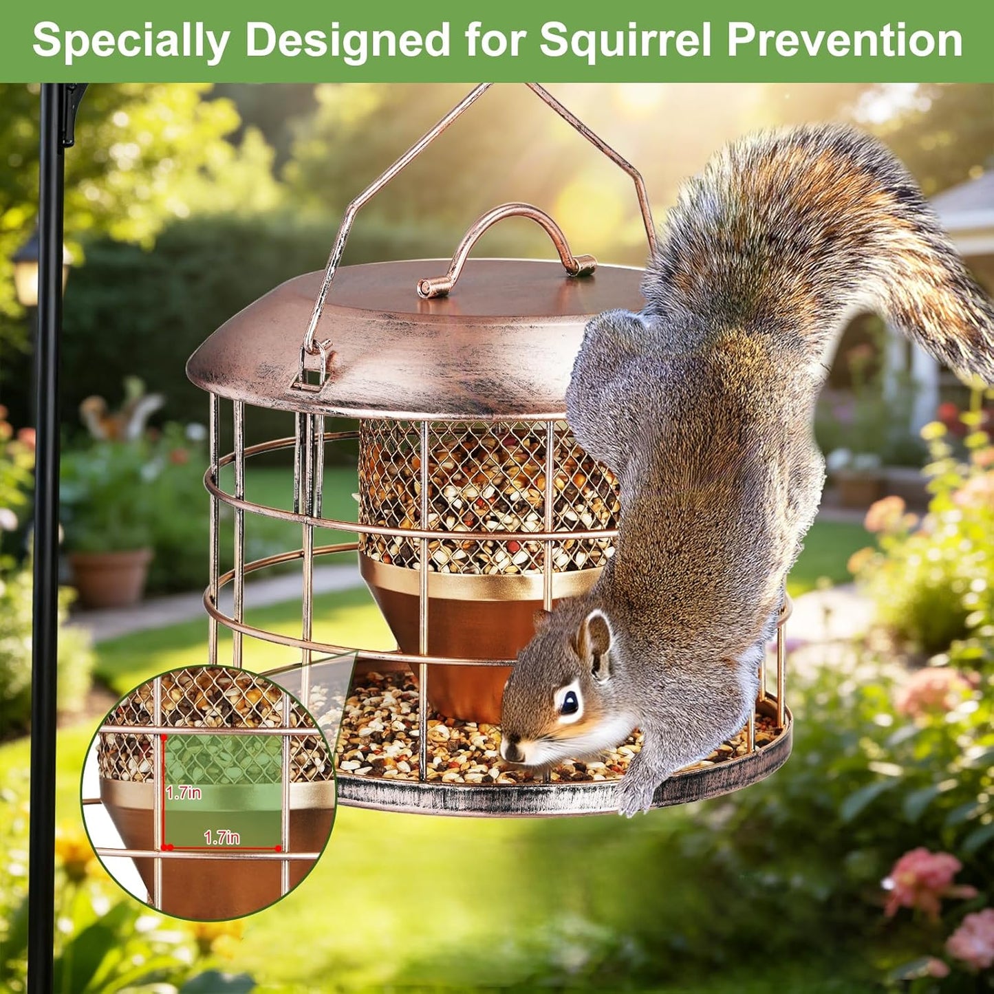 Metal Caged Bird Feeder, Squirrel Proof Bird Feeders for Outdoors Hanging, Wild Birds Feeder for Small Sparrows Finchs, Squirrel Chew-Proof Birdfeeder for Outside Backyard Birding Watching Gifts