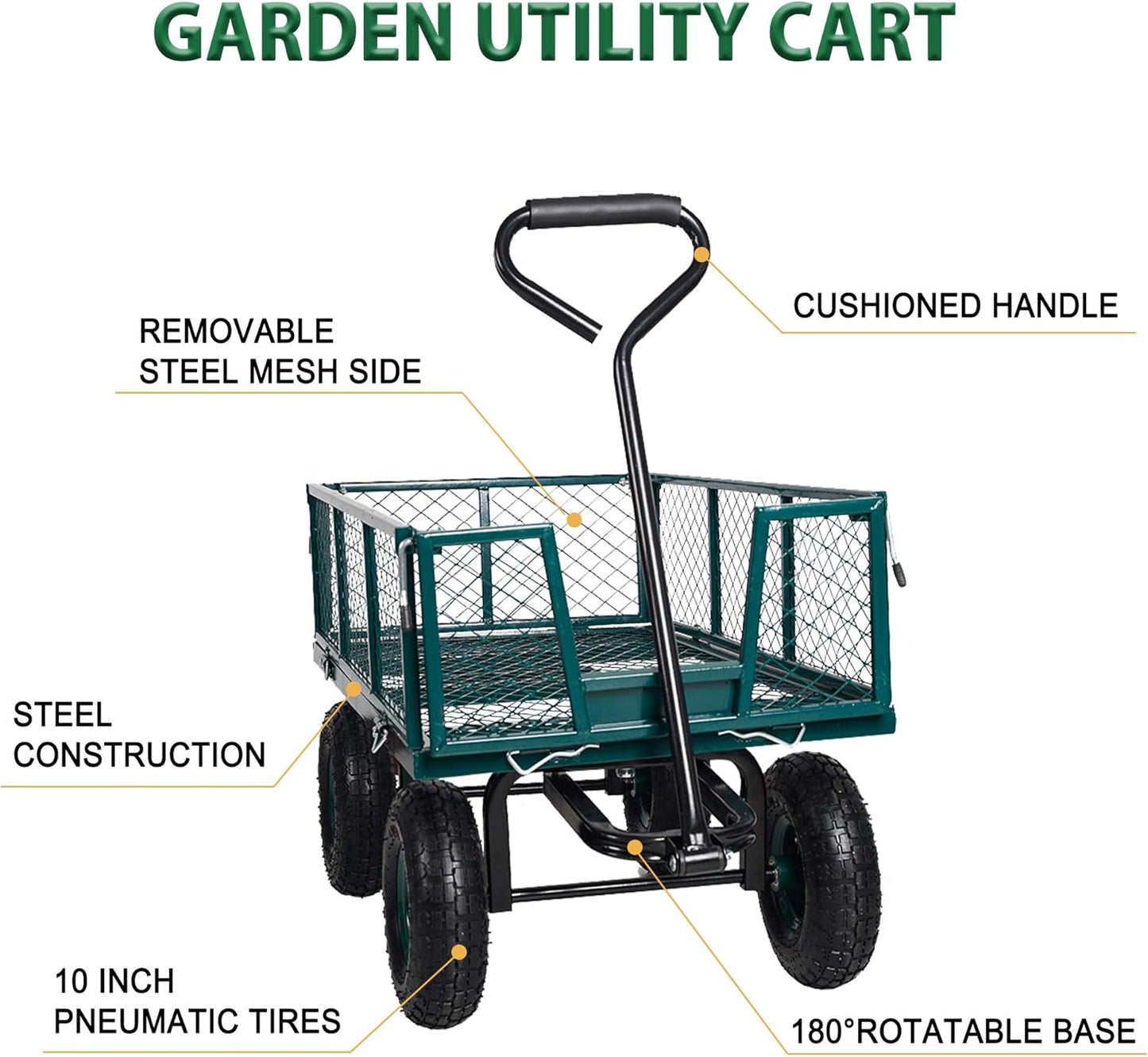 Heavy Duty Steel Garden Cart with Removable Sides, 550 lbs Capacity Ut