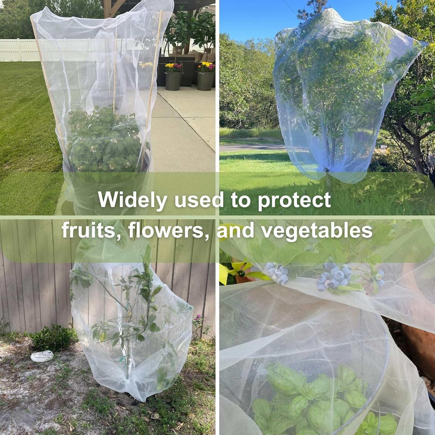 4 Pcs Fruit Tree Netting with Zipper & Drawstring, 4ft x 4ft Insect & 