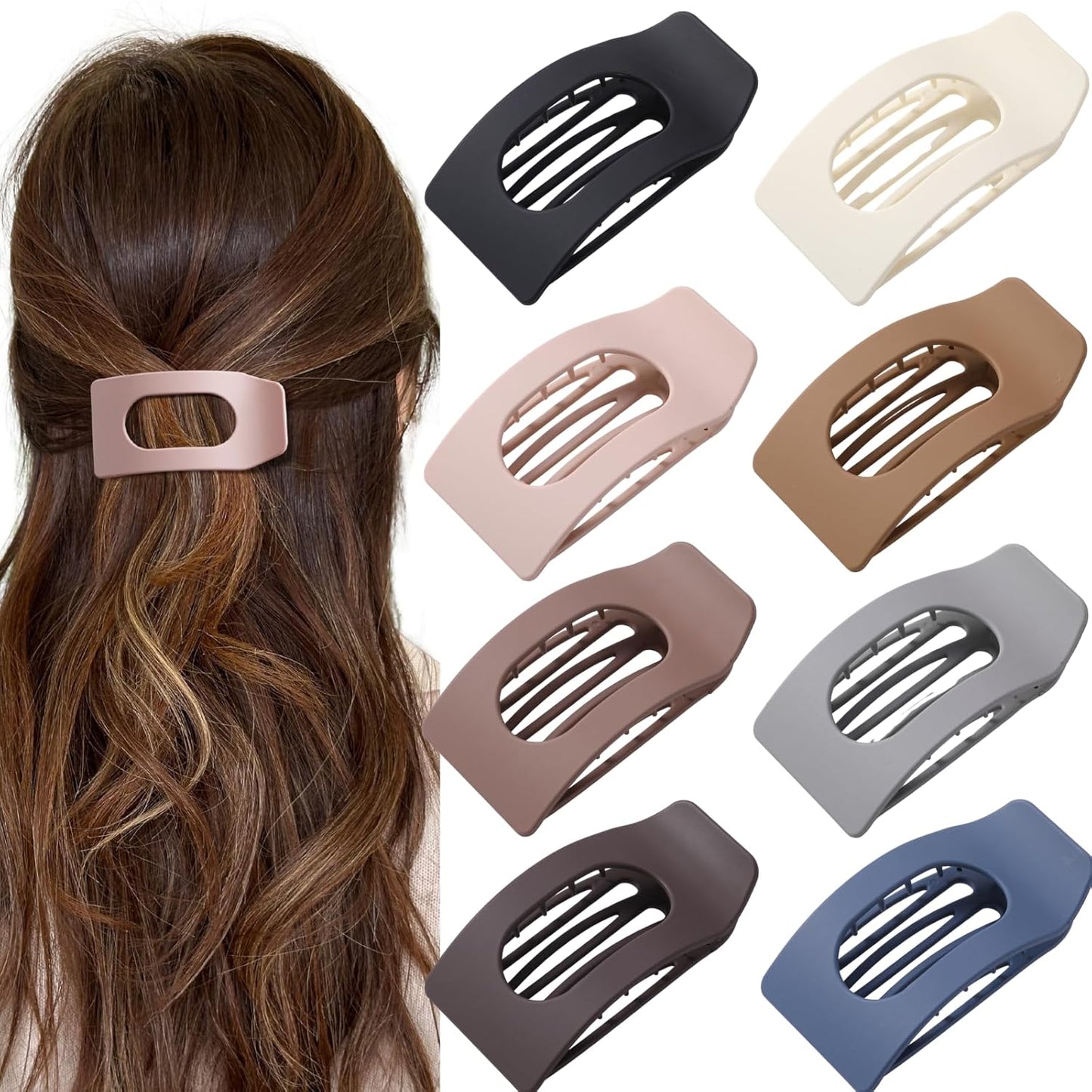 8 Pack Flat Hair Clips for Women – Large Matte Rectangle No-Slip Claw 