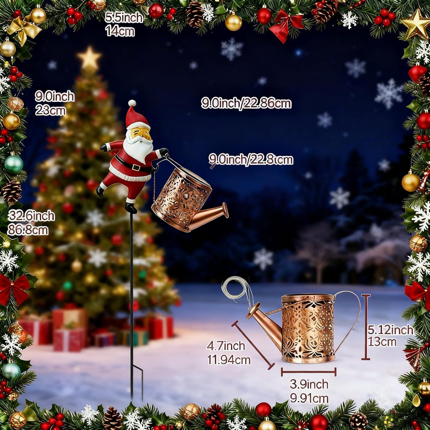 Christmas Solar Kettle Lights Garden Lawn Decorative Lights, Garden Christmas Lights Santa Claus Watering Can Lantern with Led Light Outdoor Waterproof Solar Lantern (A-Multicolor, One Size)
