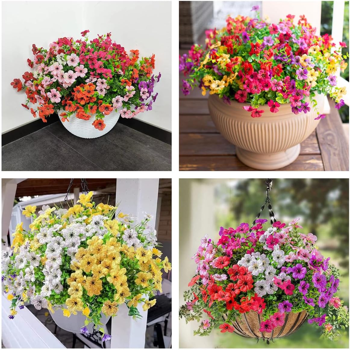 Artificial Faux Plants Flowers Outdoor Spring Summer Decoration, 6 Bundles Faux Silk Flower Mix Daisy Eucalyptus,UV Resistant Plastic Plants & Flowers for Garden Home Pot Planters Decor (6, Mix)