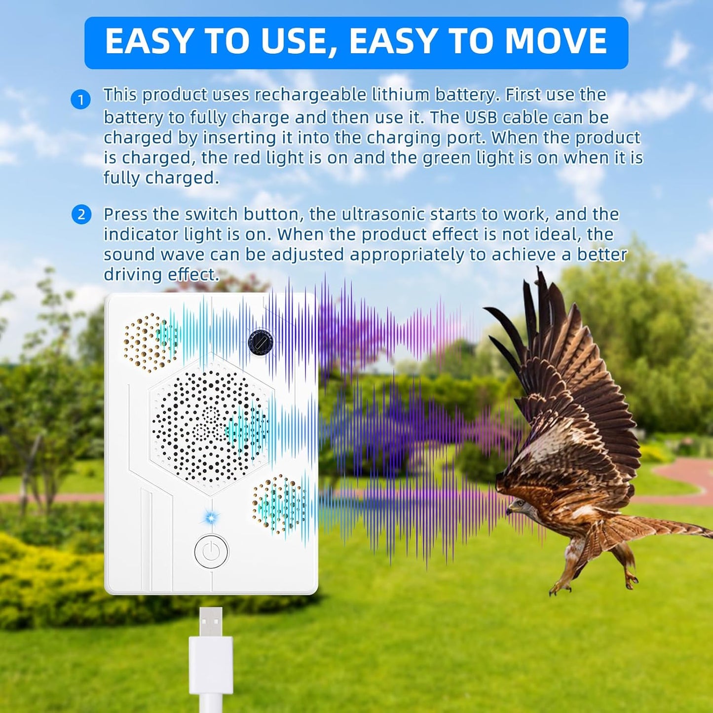 2026 Upgraded Ultrasonic Bat Deterrent for Attic & Roof, Portable Rech