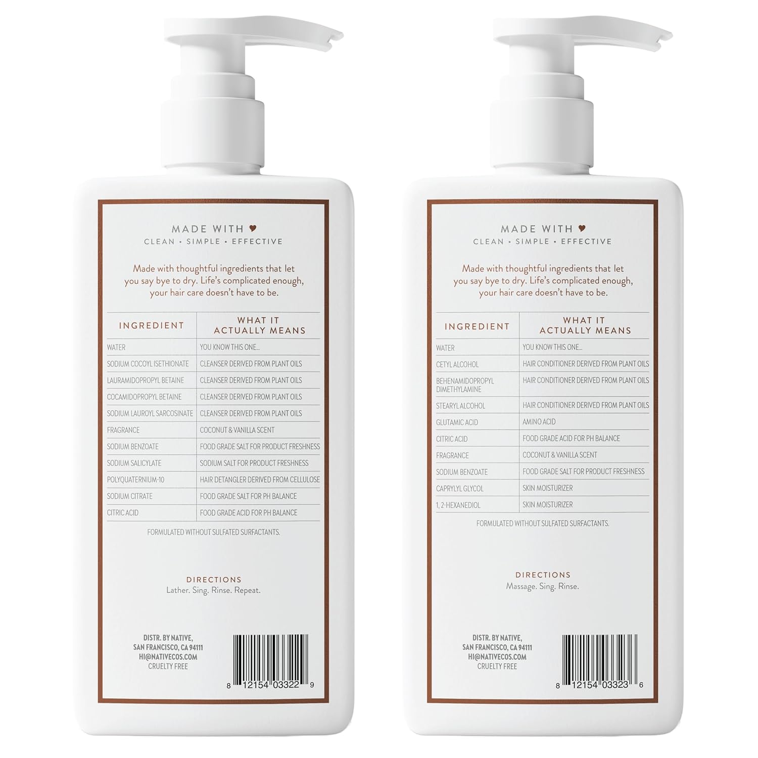 Native Coconut & Vanilla Shampoo and Conditioner Contain Naturally Der