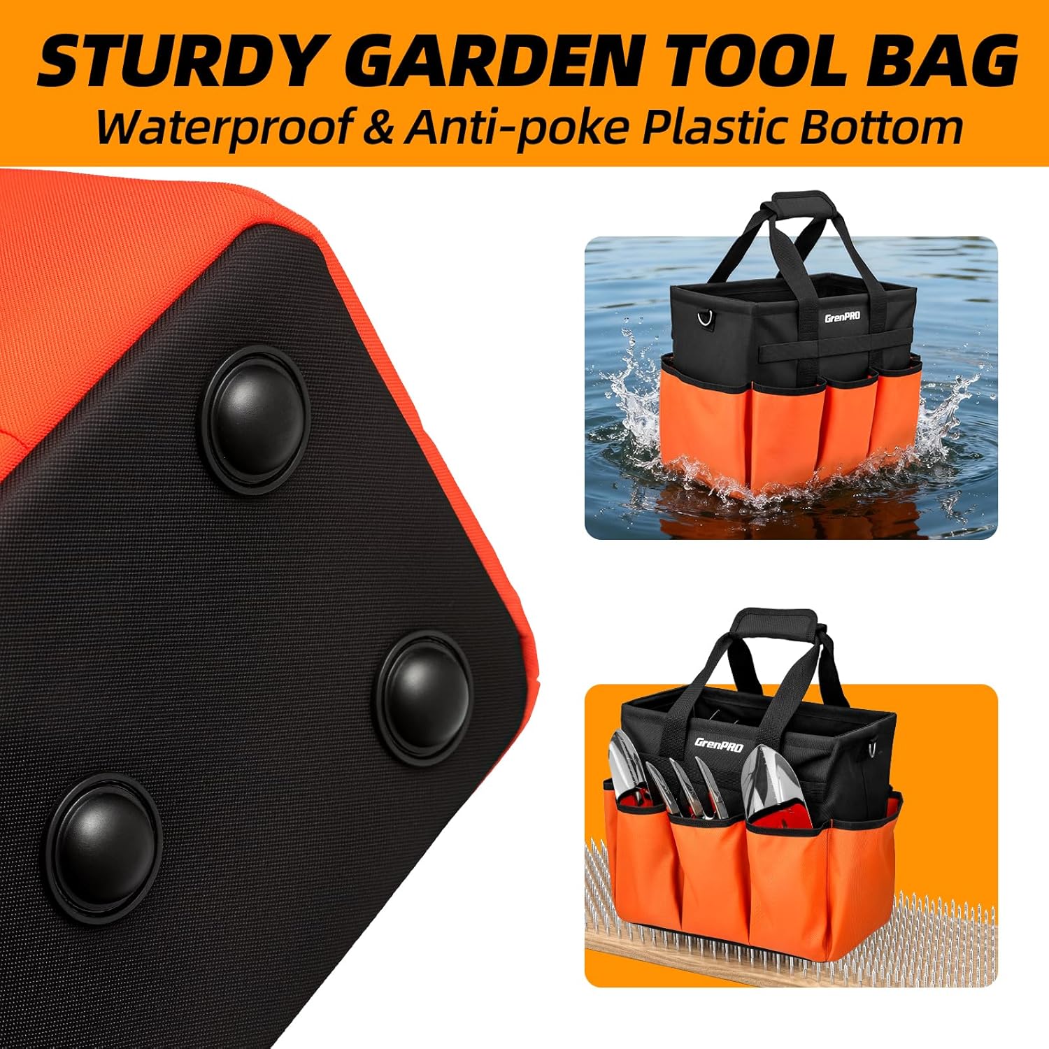 Garden Tool Bag Organizer, Heavy Duty Gardening Tote Toolbox with 10 P