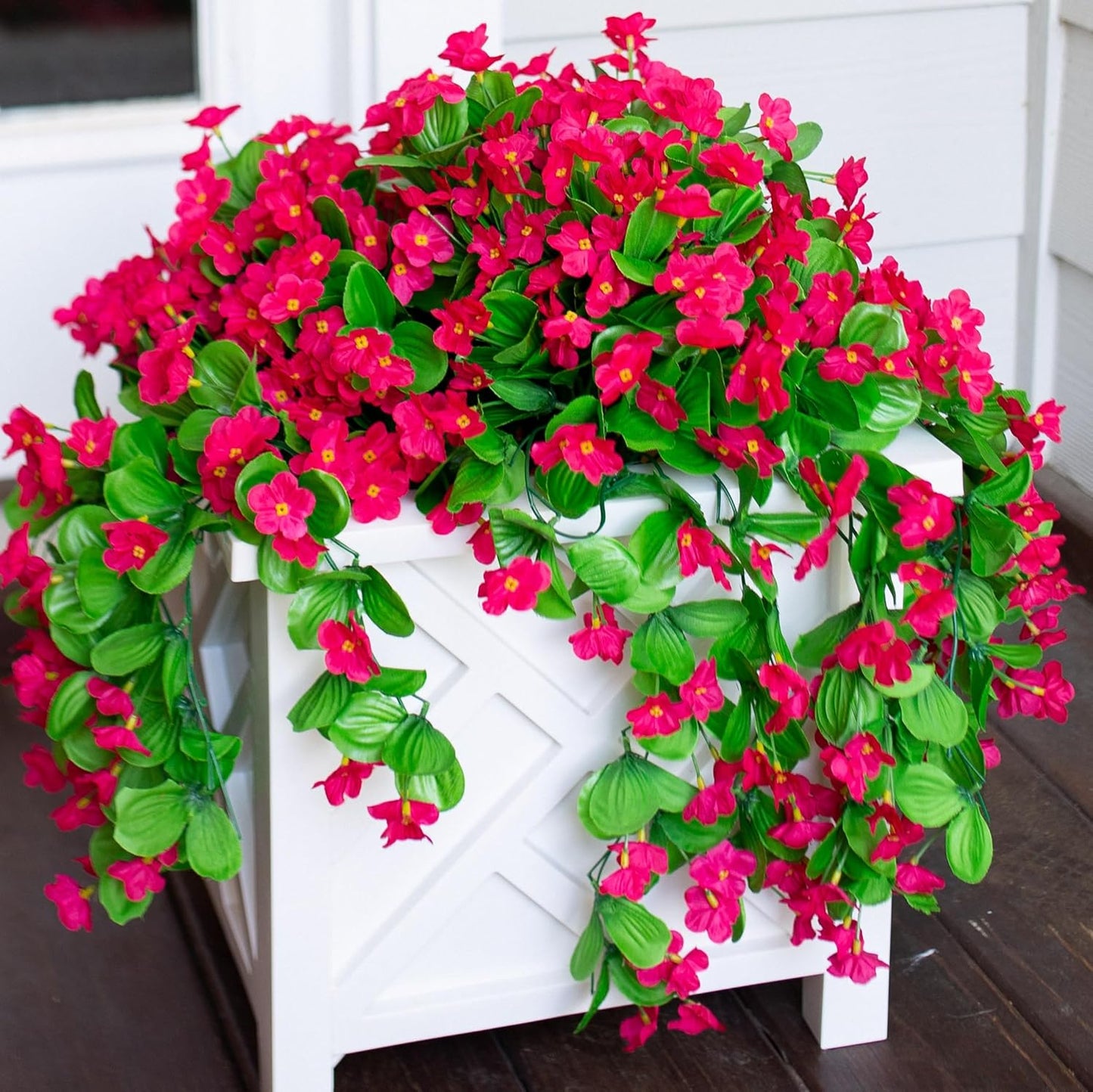 Artificial Flowers for Outdoor Decoration, 2 PCS Fake Silk Hotpink Daisy, Long VinesOrchid, UV Resistant Faux Flower Realistic for Home Porch Patio Balcony Window Planter Pot