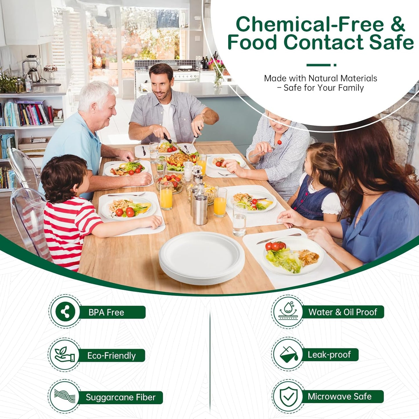 6 Inch 128 Pack Compostable Disposable Paper Plates, Small Dessert Plates, Heavy Duty Sugarcane Bagasse, Biodegradable Eco-Friendly, Perfect for Kids Meals & Parties, White
