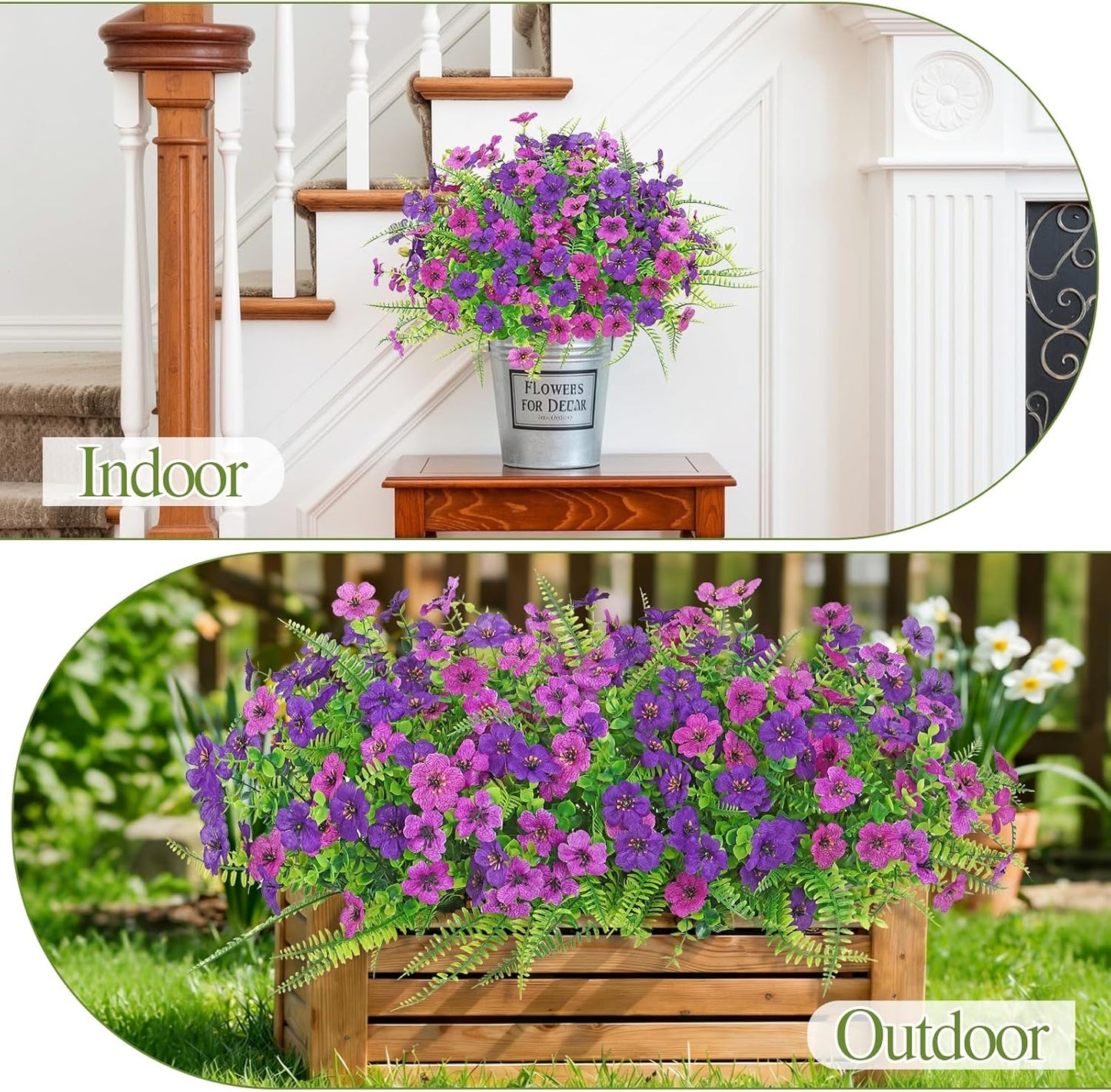 SOMYTING Artificial Flowers for Outdoors, 12 Bundles Silk Fake Flower with Fern Fake Flower Daisy UV Resistant Faux Plants for Spring Summer Greenery Boxwood Porch Patio Garden Pot Planters Decor