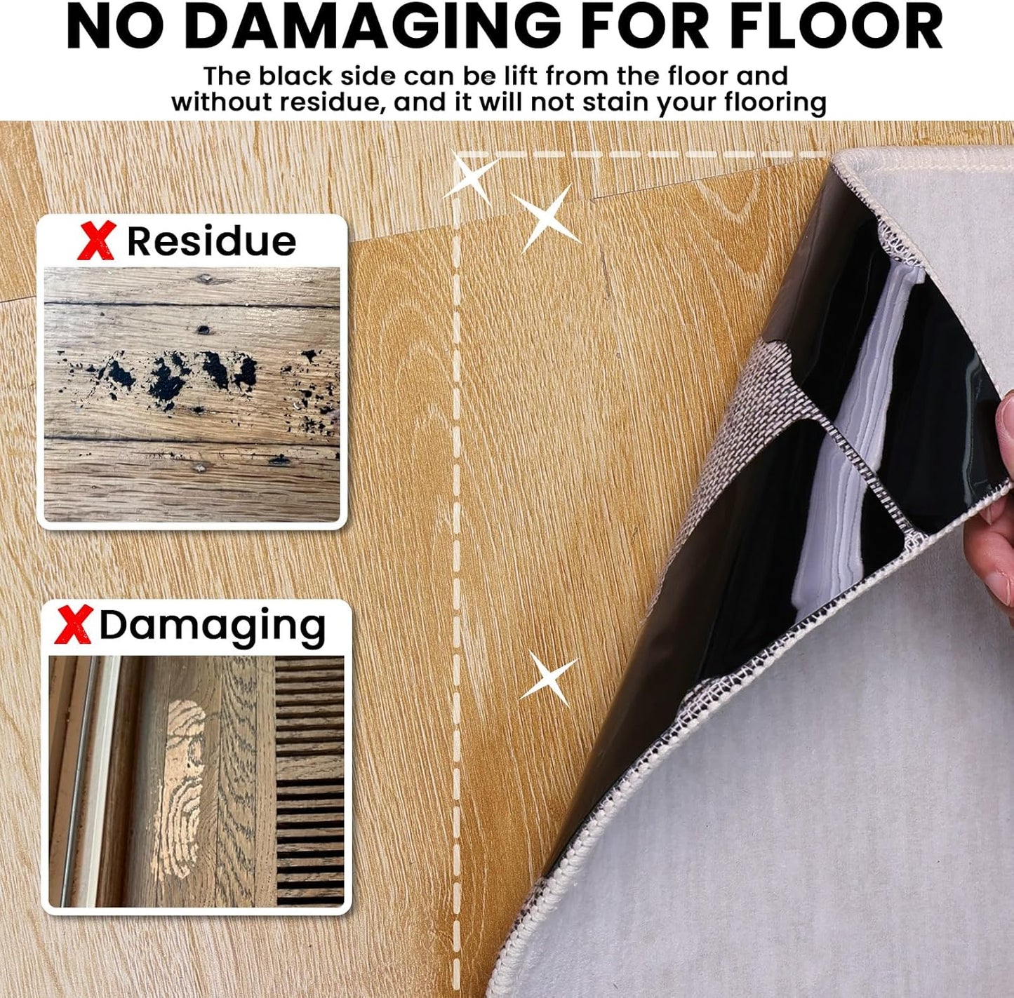 Rug Carpet Non Slip Grippers, Reusable Rug Tape Stickers Pads for Hard