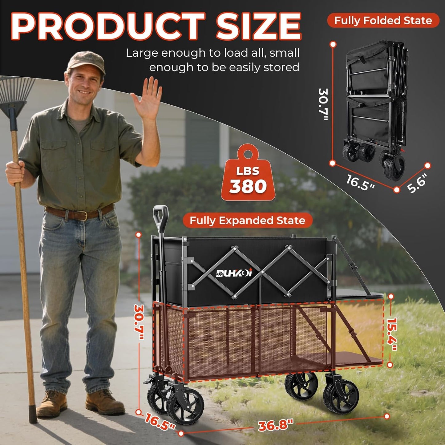 Double Decker Wagon 320L Large Capacity 400LBS Collapsible Sports Util