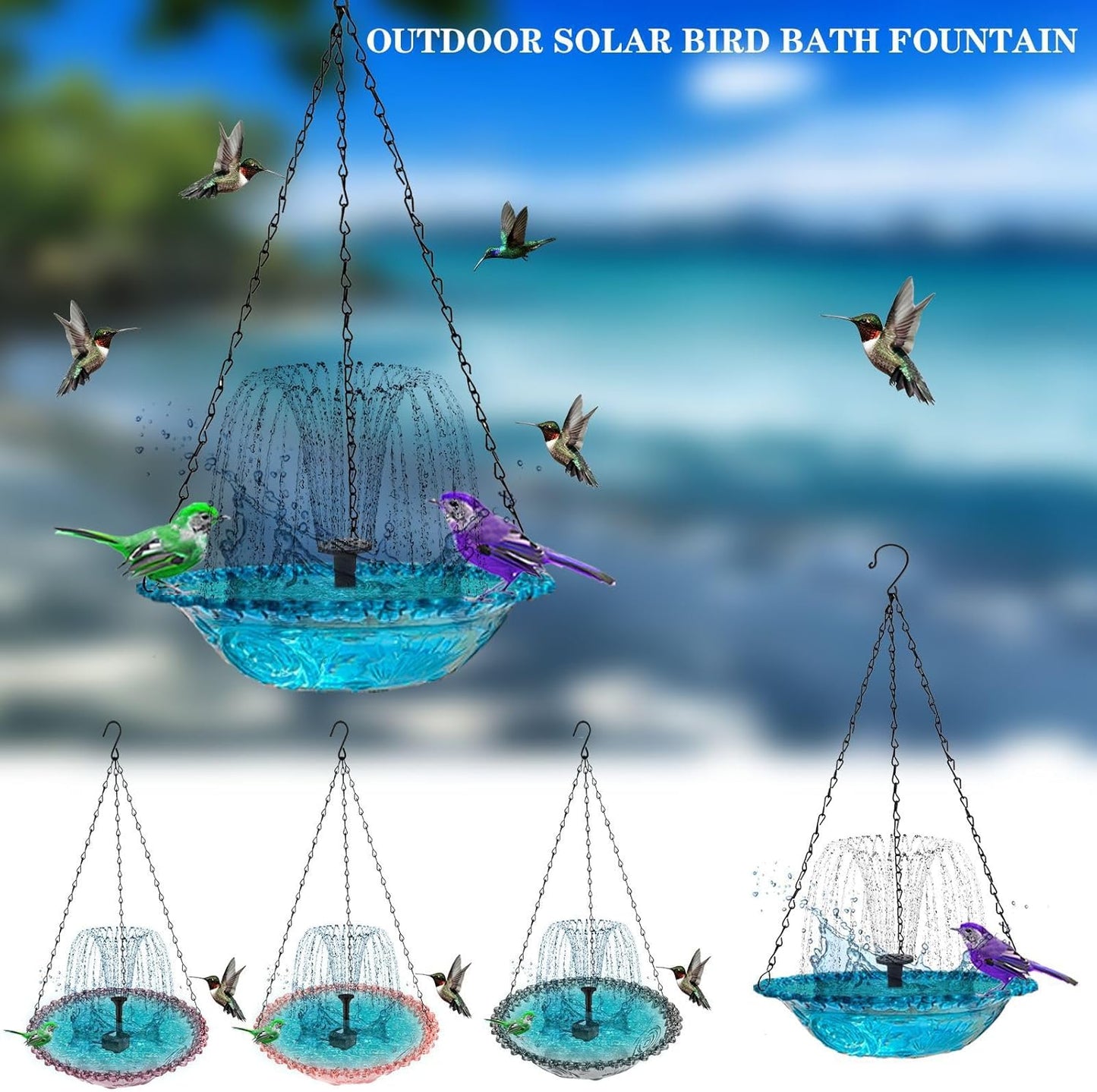 Decorative Solar Power Bird Bath Bowl for Garden Yard Balcony Birdwatching Bath Tray for Nature Lover