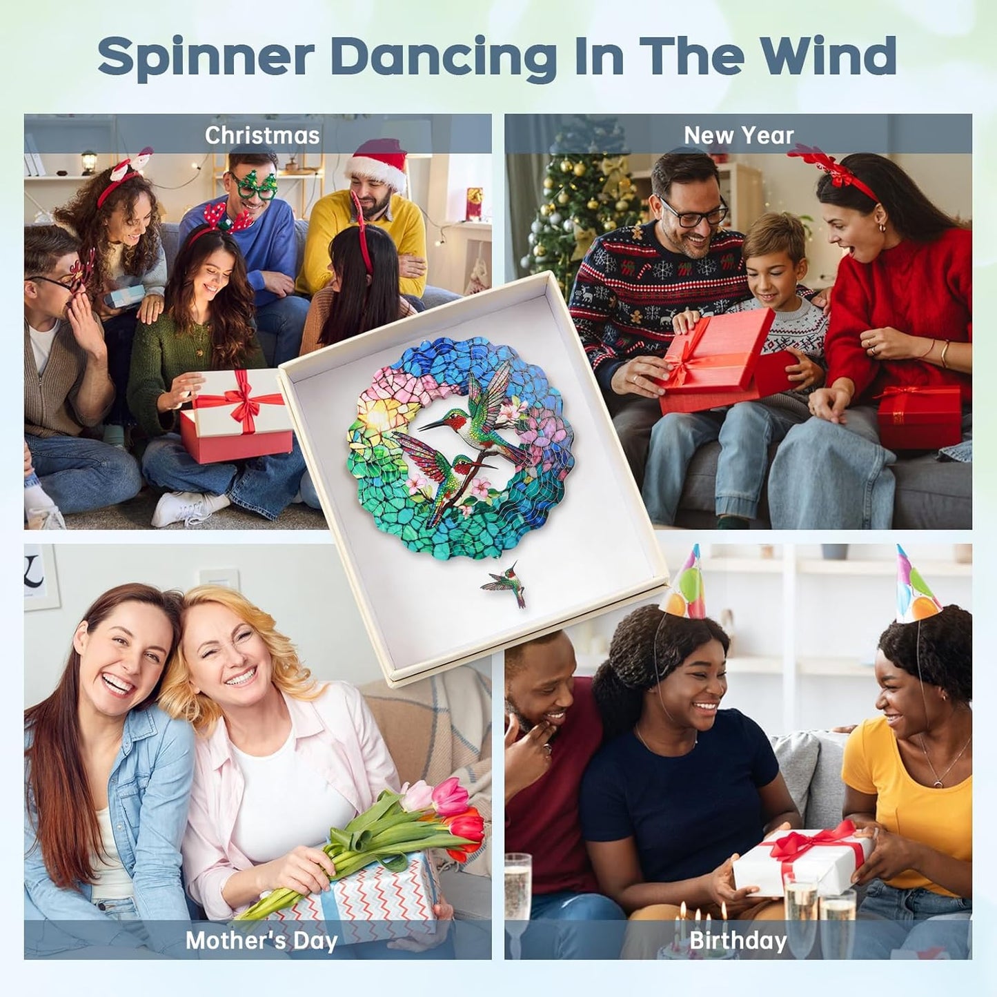 Wind Spinners Outdoor for Easter Day Gift, IDEA SHOW 12In Stainless Steel Wind Spinners Outside, 3D Kinetic Hanging Sculpture, Metal Garden Decor Ornaments for Yard Art, Women
