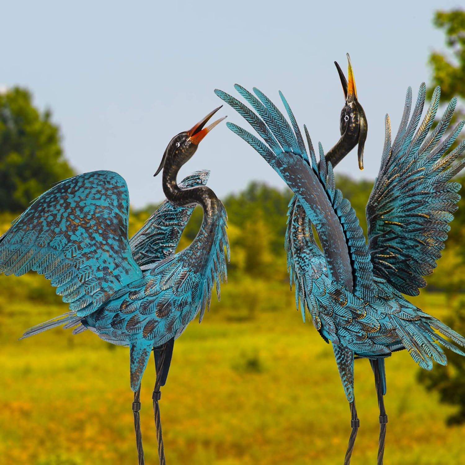 Natelf Garden Crane Sculptures & Statues, Blue Heron Decor Outdoor Lar