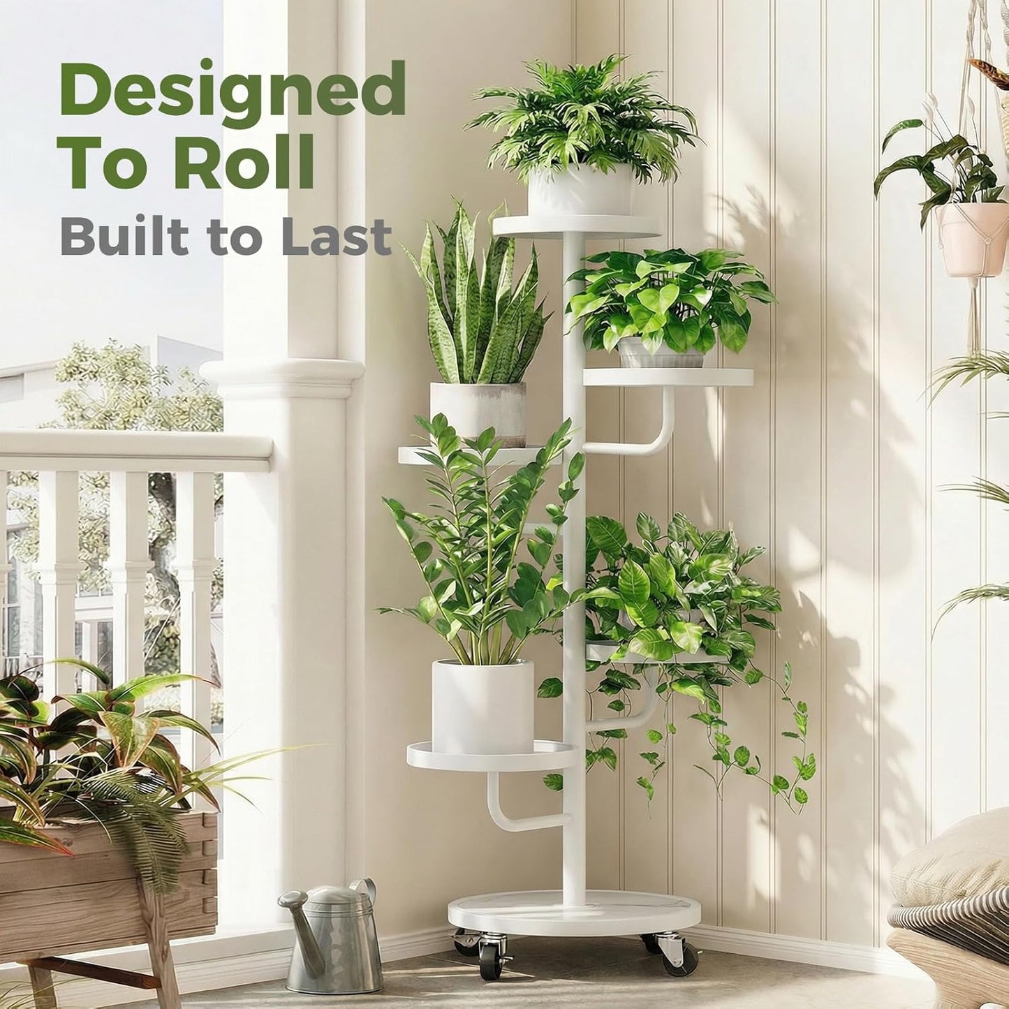 Bamworld Tall Plant Stand Indoor Outdoor Metal Plant Stands with Wheel